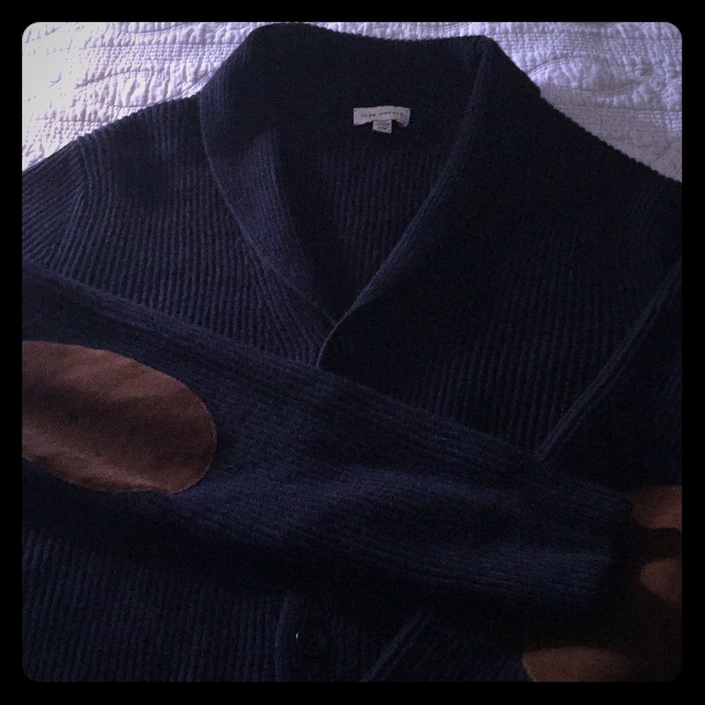 Navy Cardigan with suede elbow patches